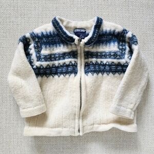 100% Wool Cream and Blue 6-12M Sweater